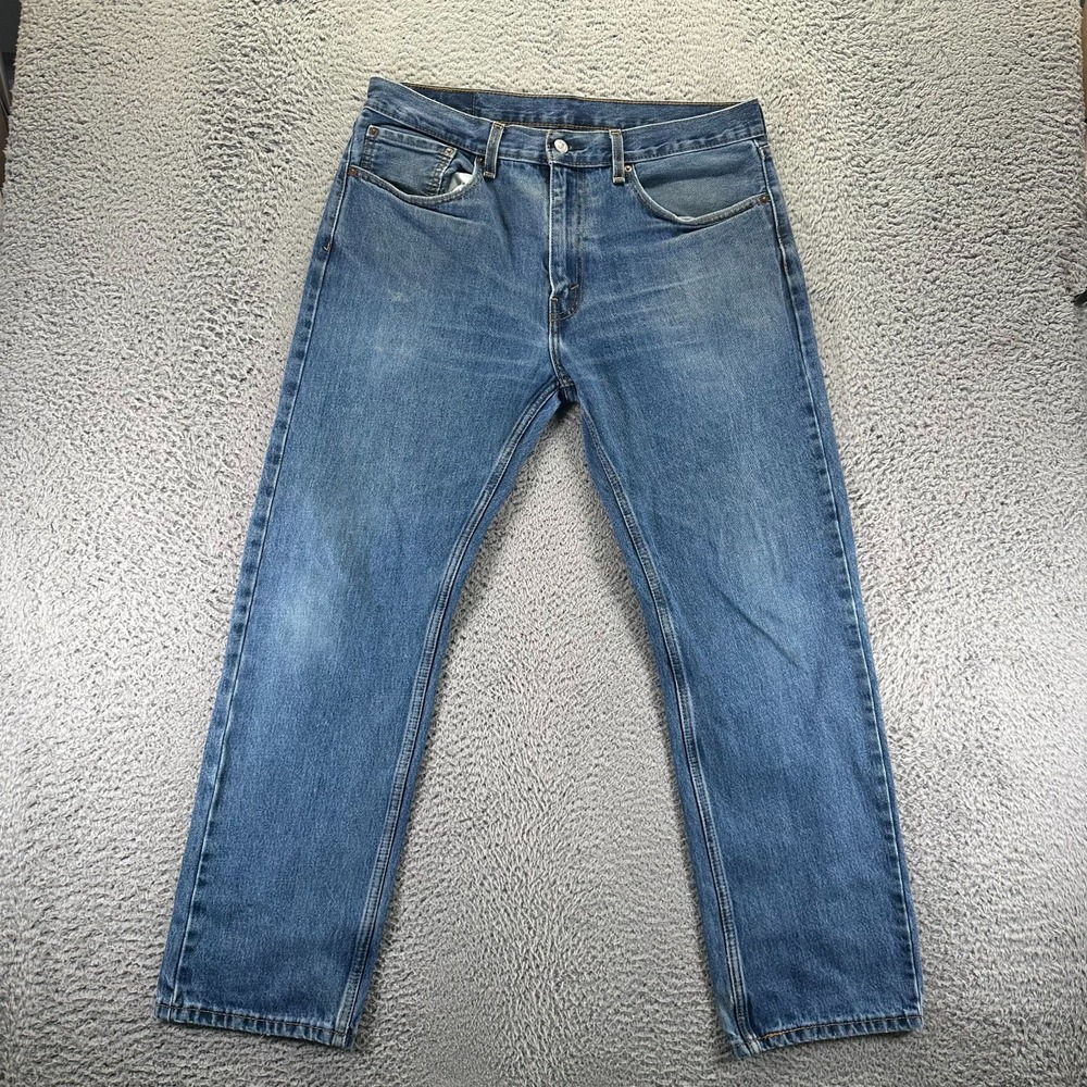 Levi's 505 Jeans Mens 36x32 Blue Cotton Denim Straight Leg Faded Travel Workwear